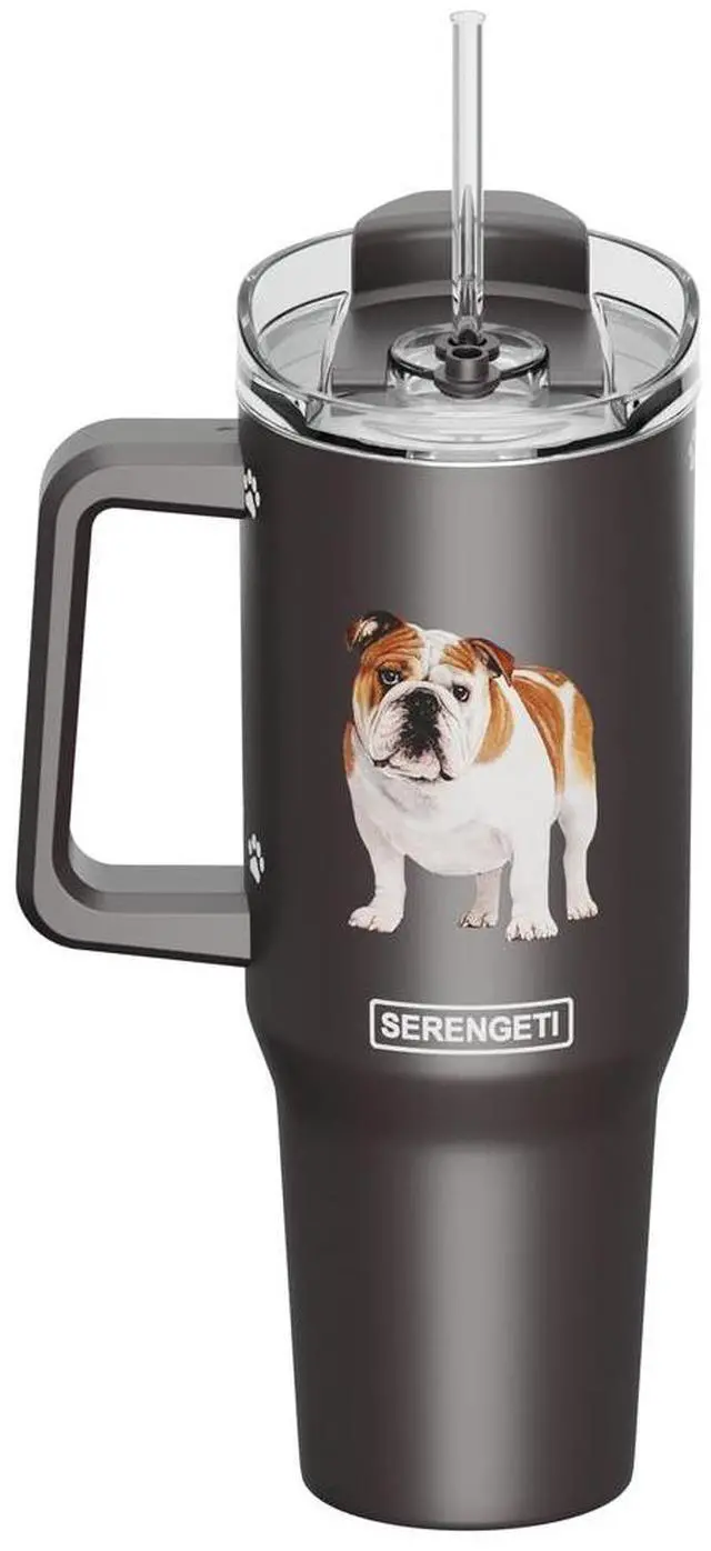 Main image of Serengeti 40 Oz Bulldog Dog Stainless Steel Tumbler with Handle, Straw & Lid