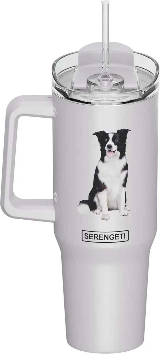 Alt view image 2 of 2 - Serengeti 40 Oz Border Collie Dog Stainless Steel Tumbler w Handle, Straw & Lid