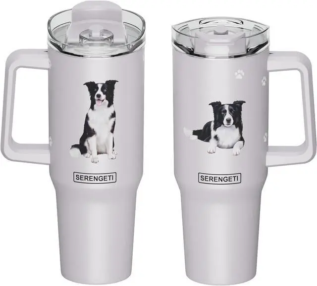 Main image of Serengeti 40 Oz Border Collie Dog Stainless Steel Tumbler w Handle, Straw & Lid