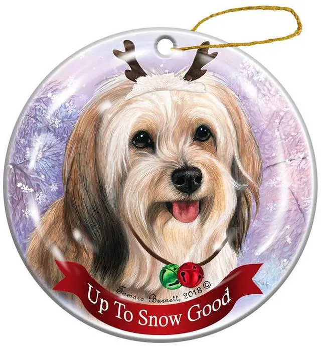 Main image of Holiday Pet Gifts Cream Tibetan Terrier Reindeer Dog Porcelain Ornament
