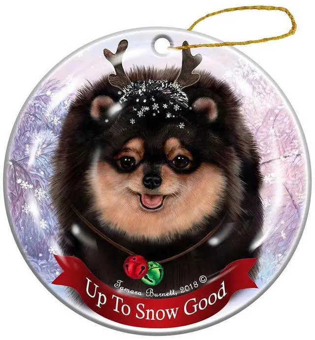 Main image of Holiday Pet Gifts Pomeranian Black/Tan Dog Porcelain Christmas Ornament