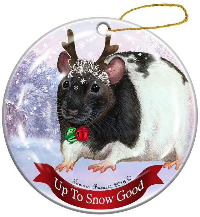 Main image of Rat Black Hooded Reindeer Rat Porcelain Christmas Ornament