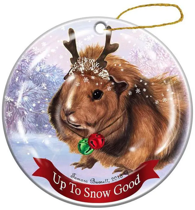 Main image of Guinea Pig Abyssinian Reindeer Porcelain Christmas Ornament
