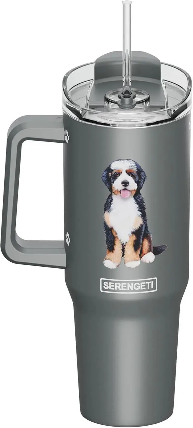 Alt view image 2 of 2 - Serengeti 40 Oz Bernadoodle Dog Stainless Steel Tumbler w Handle, Straw & Lid