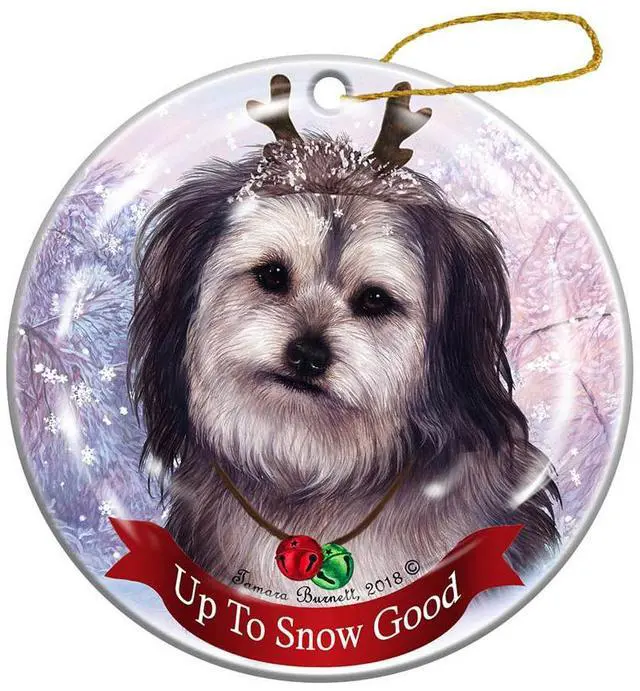 Main image of Yorkipoo Silver Dog Reindeer Porcelain Christmas Ornament