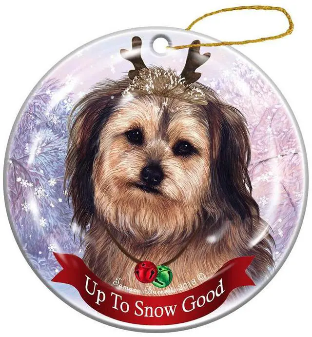 Main image of Yorkipoo Dog Reindeer Porcelain Christmas Ornament