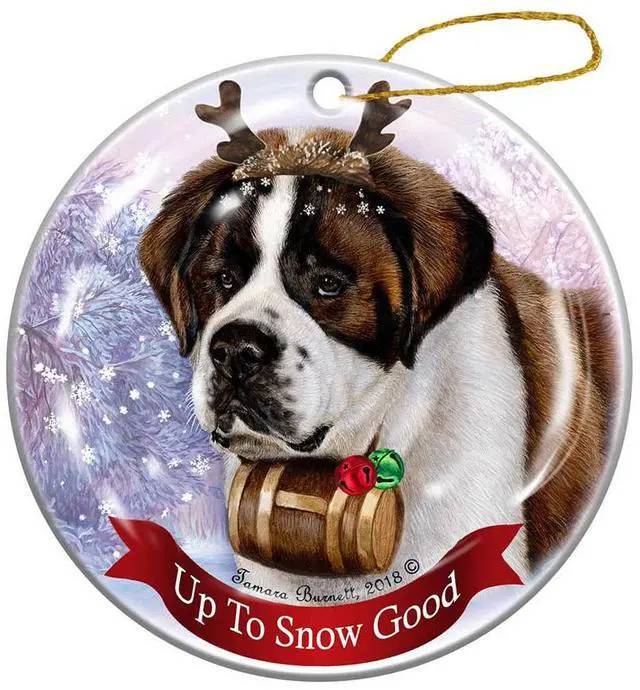 Main image of Holiday Pet Gifts Saint Bernard Dog Reindeer Porcelain Christmas Ornament