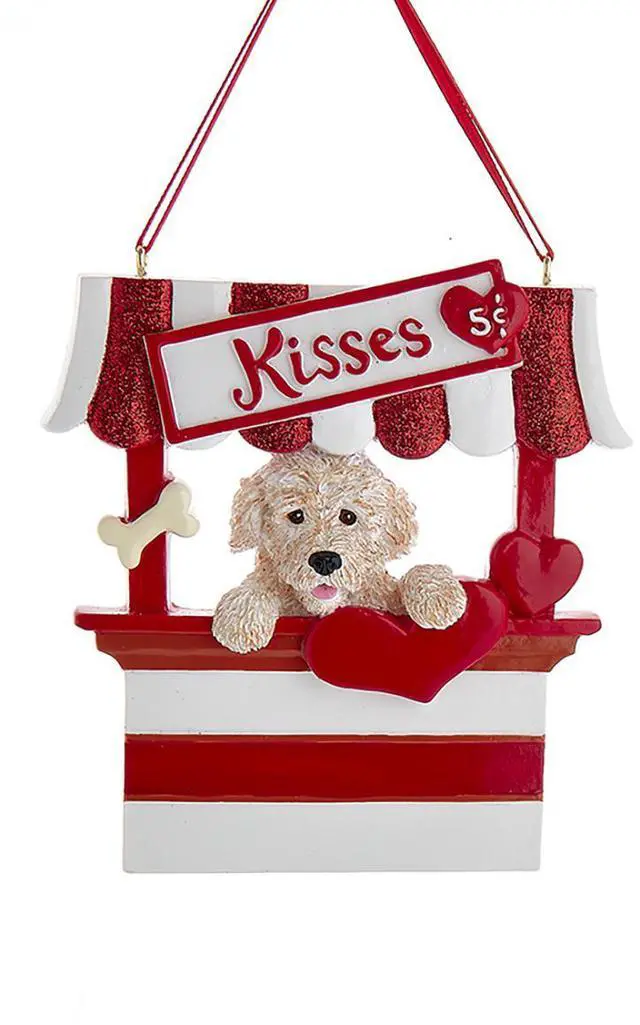 Main image of Kurt Adler Goldendoodle Dog Kissing Booth Christmas Tree Ornament - 4"