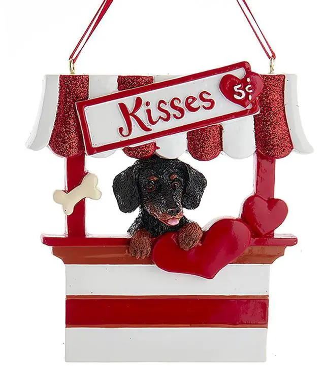 Main image of Kurt Adler Black Dachshund Dog Kissing Booth Christmas Tree Ornament - 4" Resin