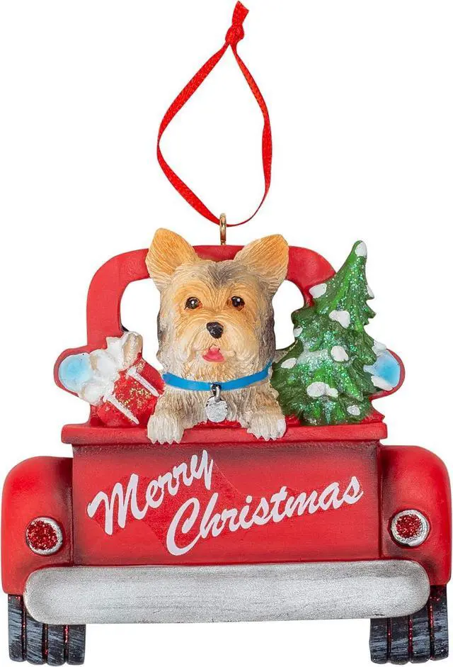 Main image of Kurt Adler Yorkshire Terrier Dog in Back of Truck Hanging Ornament 5 in. High,