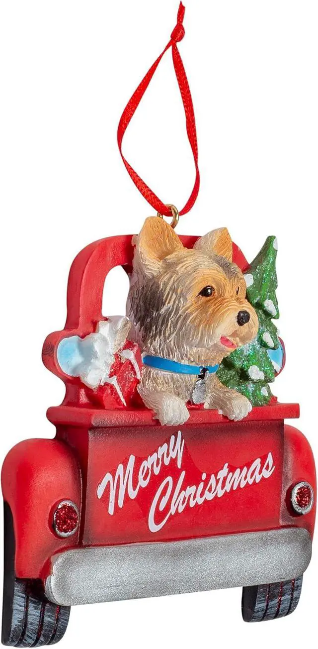 Alt view image 2 of 2 - Kurt Adler Yorkshire Terrier Dog in Back of Truck Hanging Ornament 5 in. High,