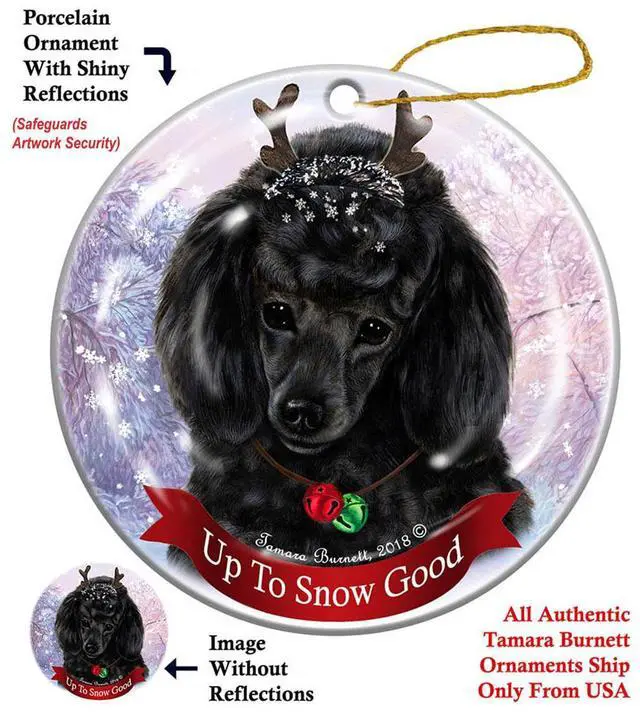 Main image of Black Poodle Dog Reindeer Porcelain Christmas Ornament
