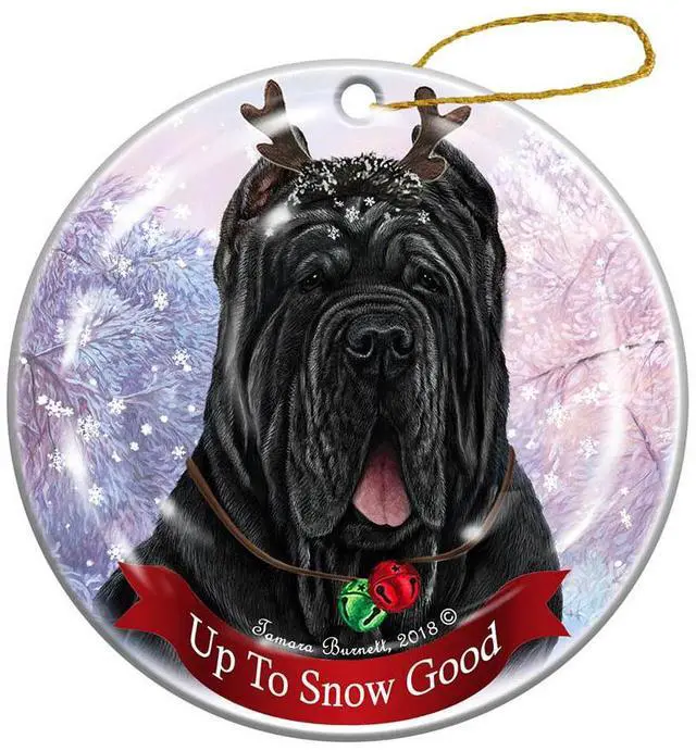 Main image of Neapolitan Mastiff Black Cropped Dog Porcelain Ornament Reindeer Dog