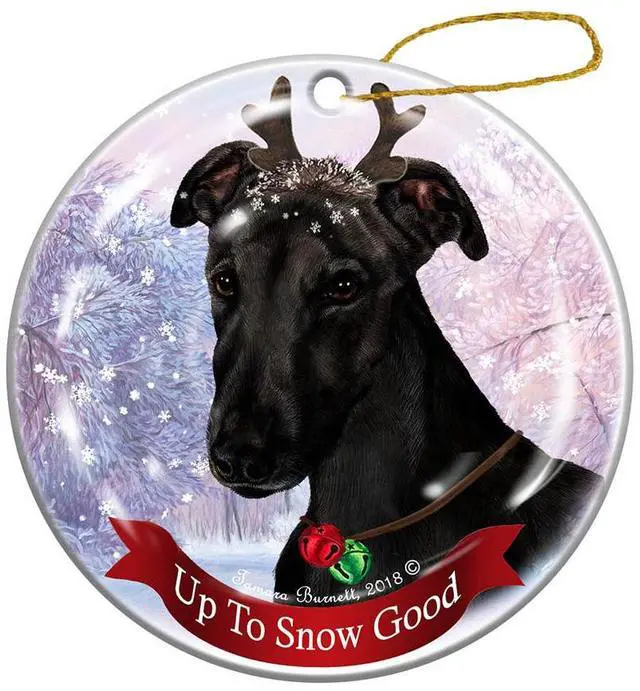 Main image of Black Greyhound Dog Porcelain Ornament Reindeer Dog