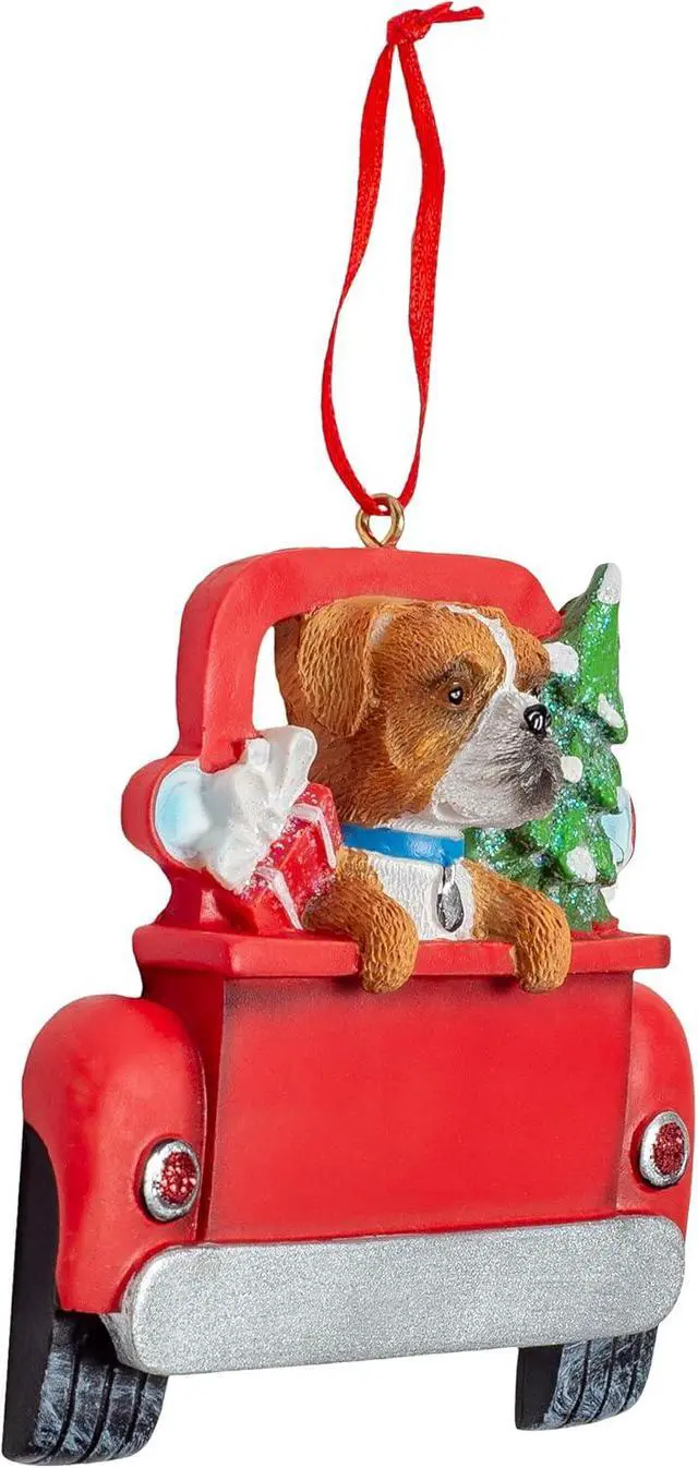 Alt view image 2 of 2 - Kurt Adler Boxer in Back of Truck Hanging Ornament 5 in. High,