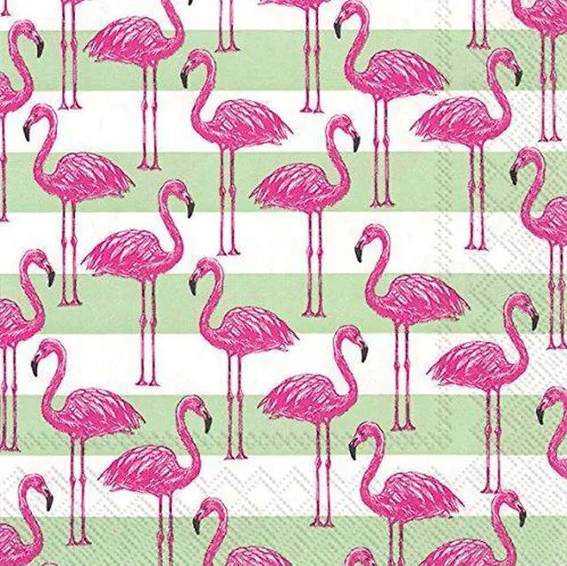 Main image of Boston International IHR Rosanne Beck Beverage Paper Napkins 5" Flamingo Stripe