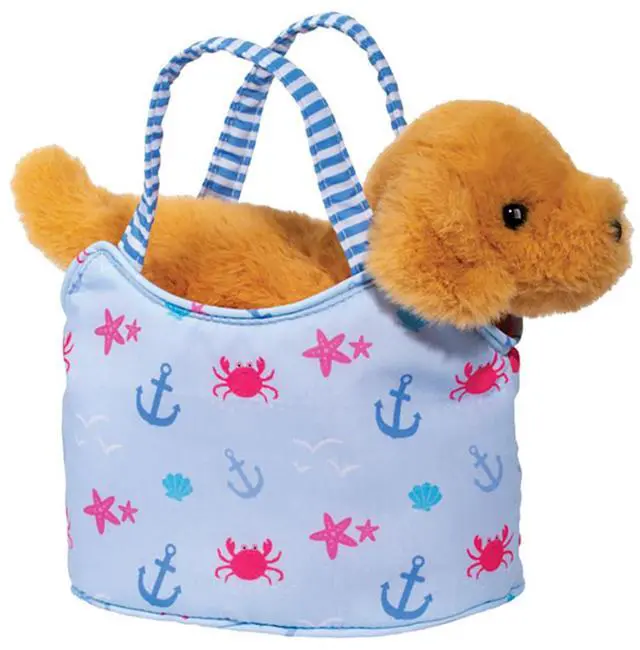 Main image of Douglas Pals Tiny Tides Sassy Sak Tote with Retriever Stuffed Animal Toy, 7"