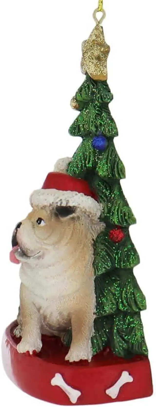 Alt view image 2 of 2 - Kurt Adler Bulldog With Santa Hat Christmas Tree Ornament, 4.25 "