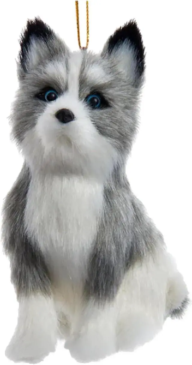 Main image of Kurt Adler F2242HU Furry Husky Dog Grey and White 4" Hanging Christmas Ornament