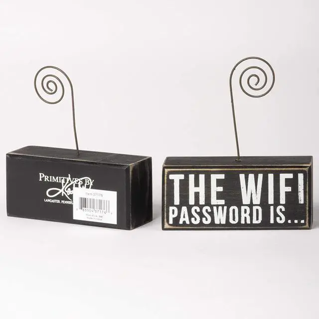 Alt view image 3 of 3 - Primitives by Kathy 37176 Wood Photo Holder Block, The WIFI Password Is