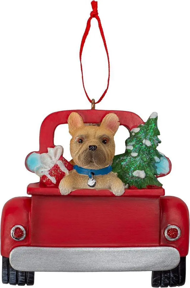 Main image of Kurt Adler French Bulldog Dog in Back of Truck Hanging Ornament 5 in. High,