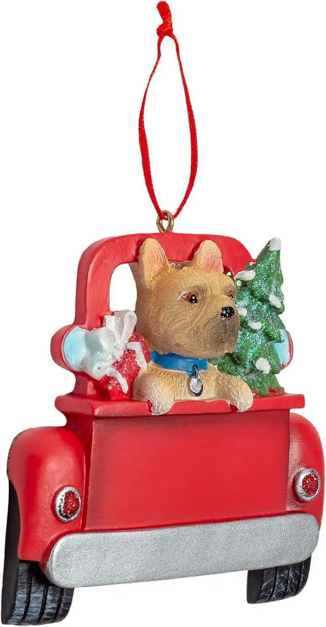 Alt view image 2 of 2 - Kurt Adler French Bulldog Dog in Back of Truck Hanging Ornament 5 in. High,