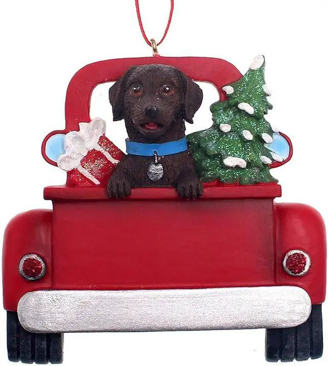 Main image of Kurt Adler Chocolate Labrador in Back of Truck Hanging Ornament 5 in. High,