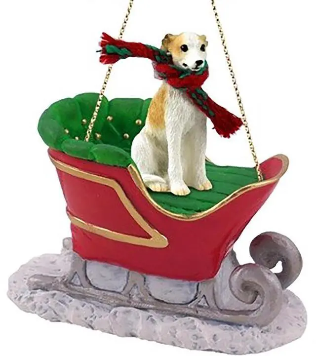 Main image of Conversation Concepts Whippet Tan & White Dog Sleigh Dog Holiday Ornament