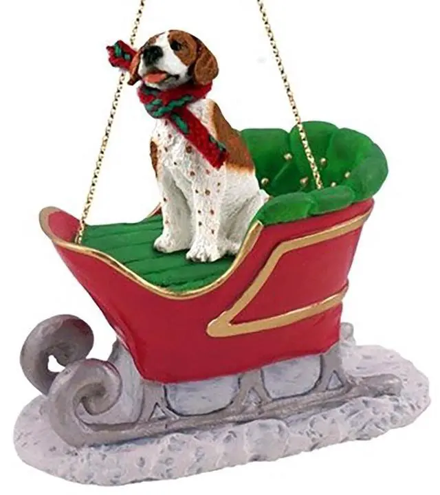 Main image of Pointer Brown & White Dog Sleigh Dog Holiday Ornament