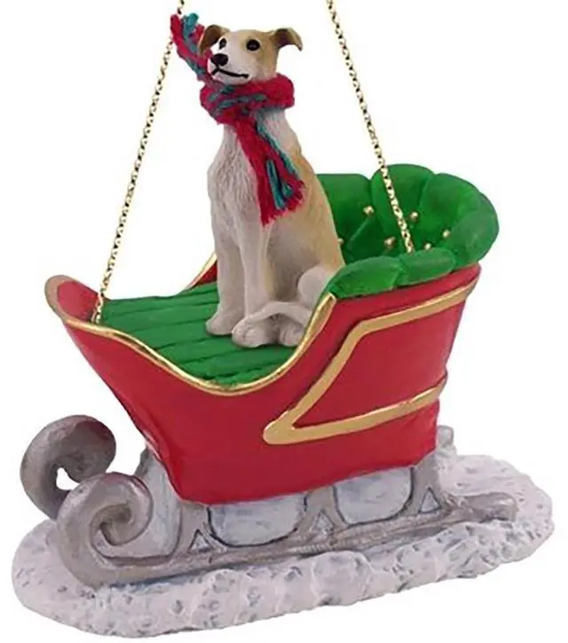 Main image of Conversation Concepts Tan-White Greyhound Dog Sleigh Dog Holiday Ornament