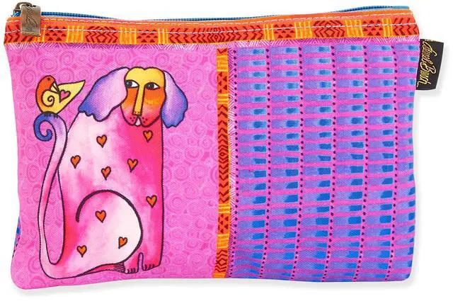 Main image of Laurel Burch Classic Dogs Cosmetic Bag (pink/purple stripes C), Lover Dog