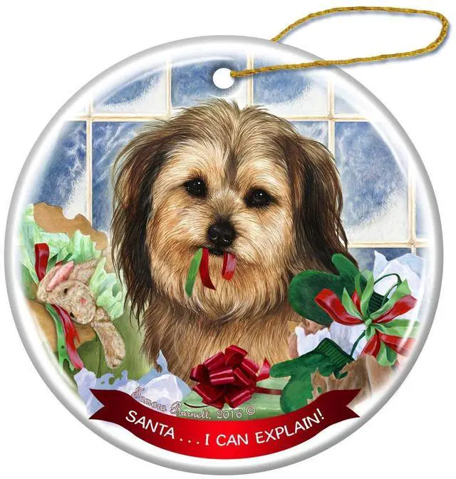 Main image of Yorkipoo Dog Porcelain Hanging Ornament Pet Gift 'Santa.. I Can Explain!'