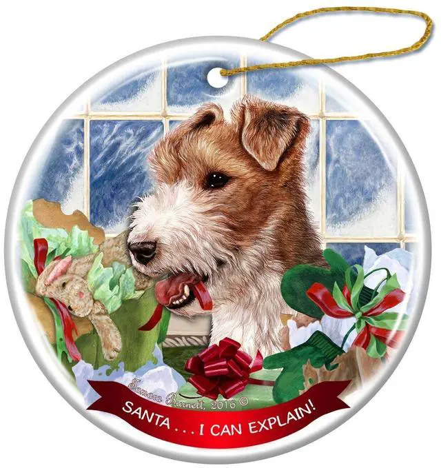 Main image of Wire Hair Fox Terrier Dog Porcelain Ornament Pet Gift 'Santa.. I Can Explain!'