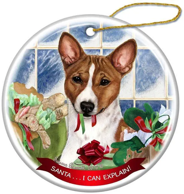 Main image of Basenji Red and White Dog Porcelain Hanging Ornament Pet Gift