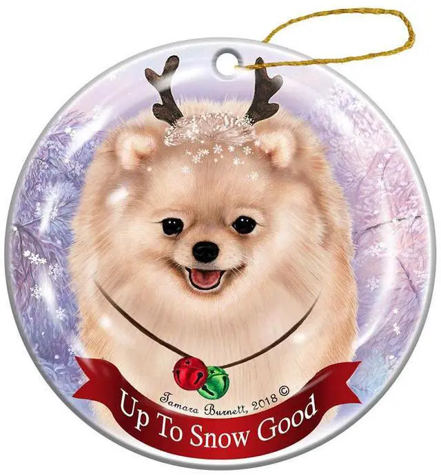 Main image of Holiday Pet Gifts Pomeranian Cream Dog Porcelain Christmas Ornament