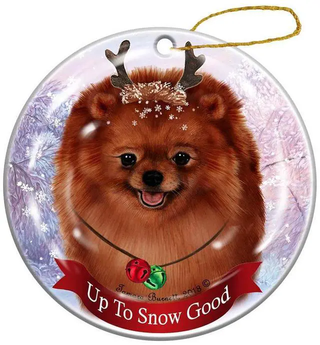 Main image of Holiday Pet Gifts Red Pomeranian Dog Porcelain Christmas Ornament