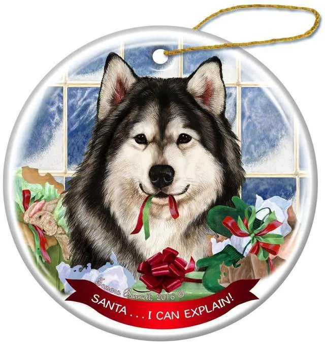 Main image of Alaskan Malamute Dog Porcelain Hanging Ornament Pet 'Santa I Can Explain!