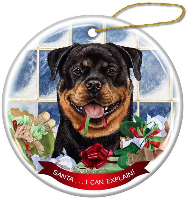 Main image of Rottweiler Dog Porcelain Hanging Ornament Pet Gift 'Santa.. I Can Explain!'