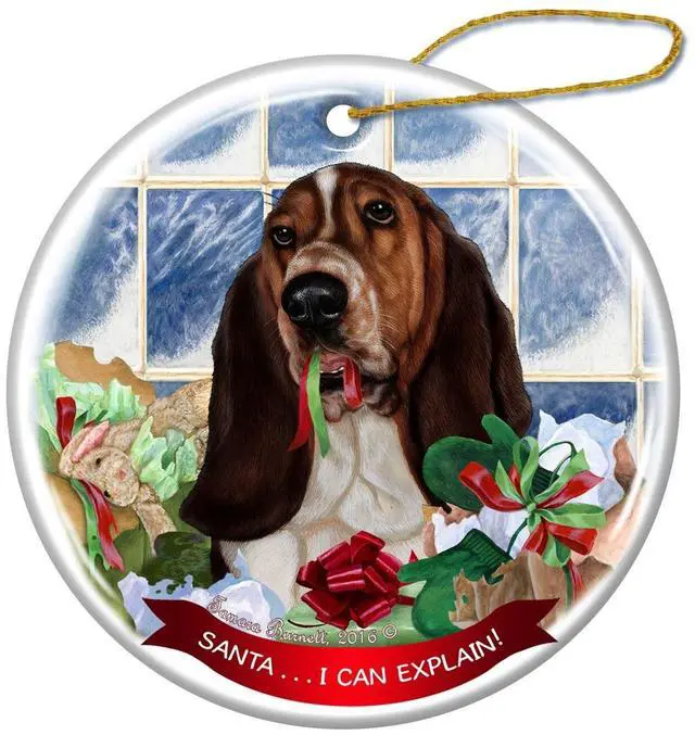 Main image of Basset Hound Tricolor Dog Porcelain Hanging Ornament Pet Gift