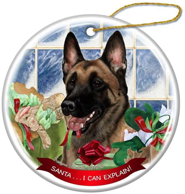 Main image of Belgian Malinois Dog Porcelain Hanging Ornament Pet Santa I Can Explain!