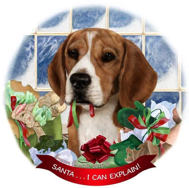 Main image of Beagle Dog Porcelain Hanging Ornament Pet Gift 'Santa.. I Can Explain!'