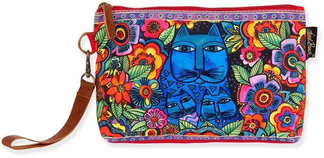 Main image of Women's Laurel Burch Cats Felines Wristlet, Blue Cat in Flowers