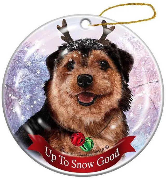 Main image of Holiday Pet Gifts Norfolk Terrier Black/Tan Dog Porcelain Christmas Ornament