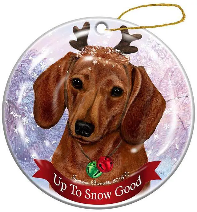 Main image of Holiday Pet Gifts Red Short Hair Dachshund Dog Porcelain Christmas Ornament