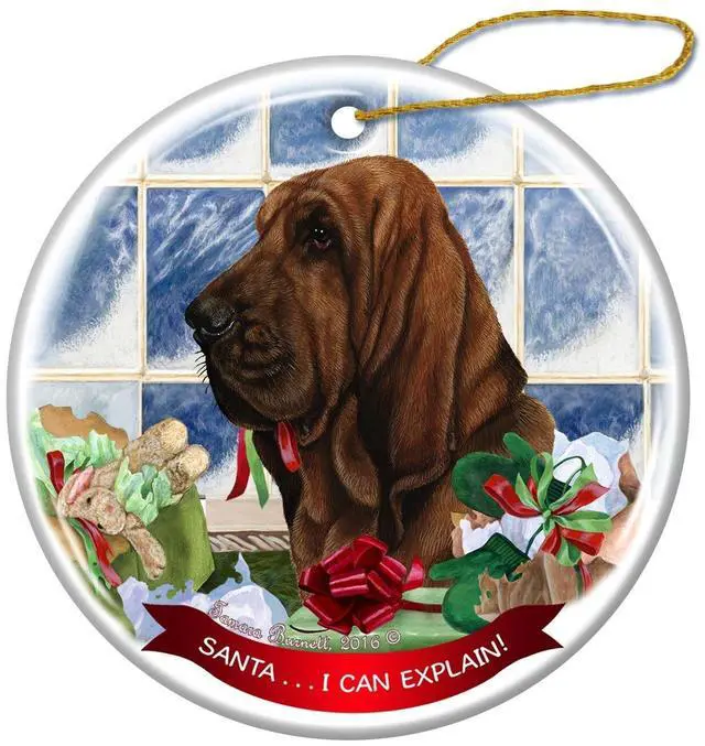 Main image of Bloodhound Dog Porcelain Hanging Ornament Pet Gift 'Santa.. I Can Explain!'