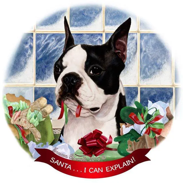 Main image of Boston Terrier Dog Porcelain Hanging Ornament Pet Gift Santa I Can Explain