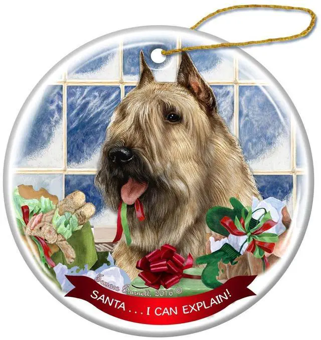 Main image of Fawn Bouvier Dog Porcelain Hanging Ornament Pet Gift Santa I Can Explain!