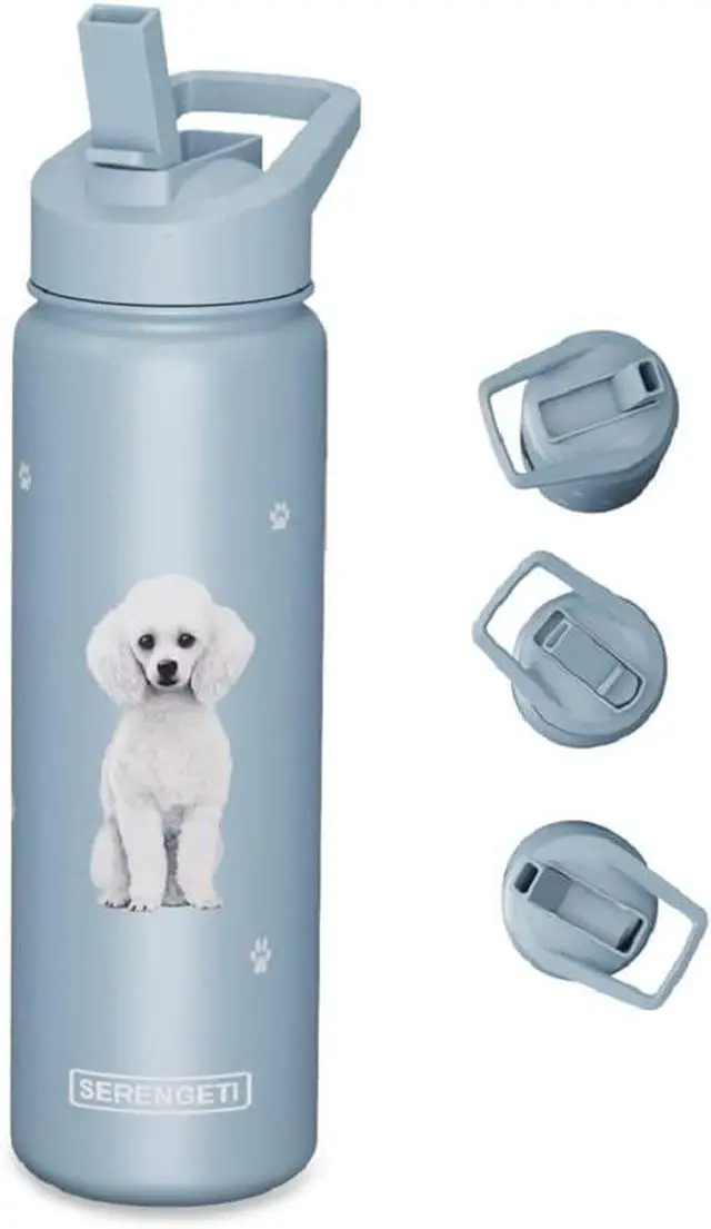 Alt view image 2 of 3 - E&S Pets Stainless Steel Water Bottle 24 Oz., Spill Proof (Poodle)