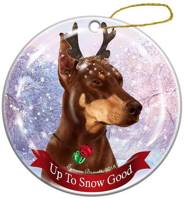 Main image of Holiday Pet Gifts Red Doberman Cropped Ears Dog Porcelain Christmas Ornament