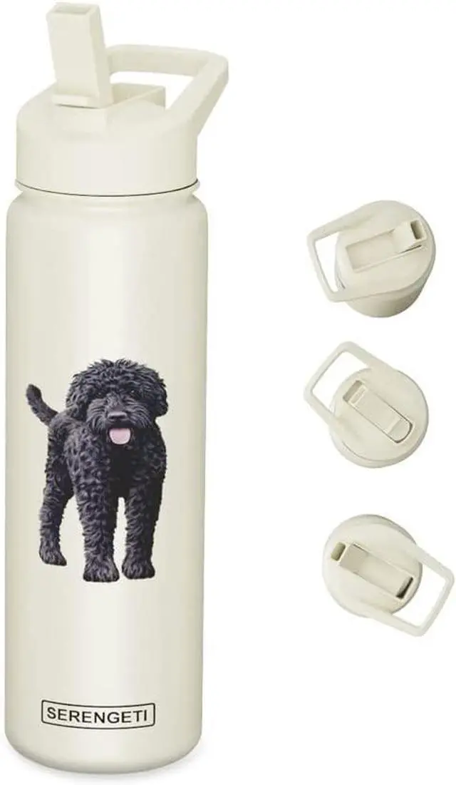 Main image of E&S Pets Stainless Steel Water Bottle 24 Oz., Spill Proof (Black Labradoodle)